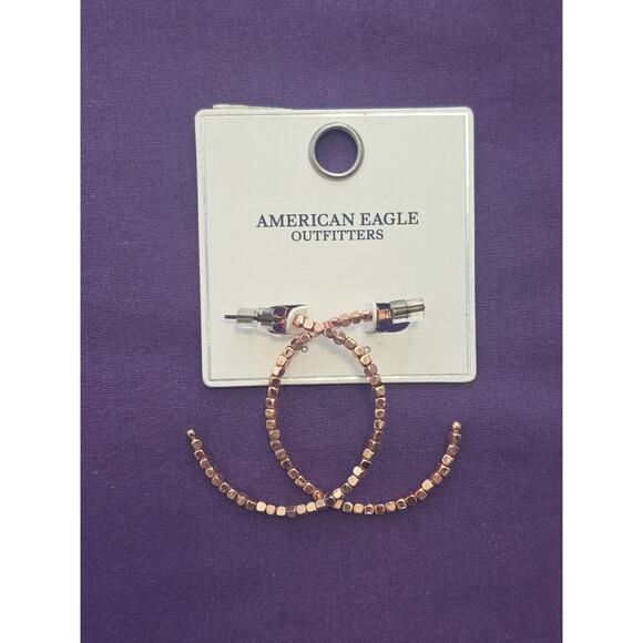 American Eagle Outfitters Open Hoop Earrings Square Rose Gold Tone Beads New - Picture 1 of 5